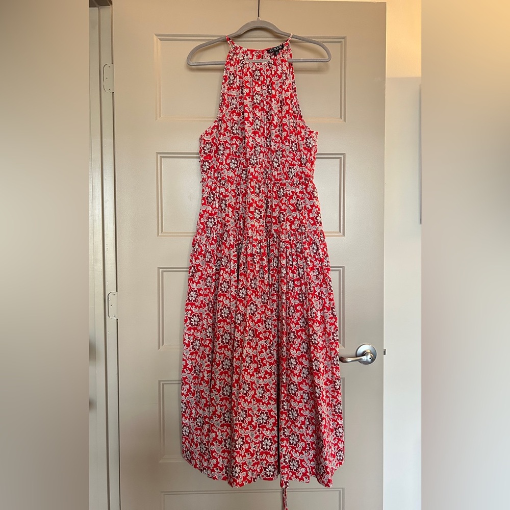 Tie-Waist Halter Dress by J. Crew Red Floral XXL